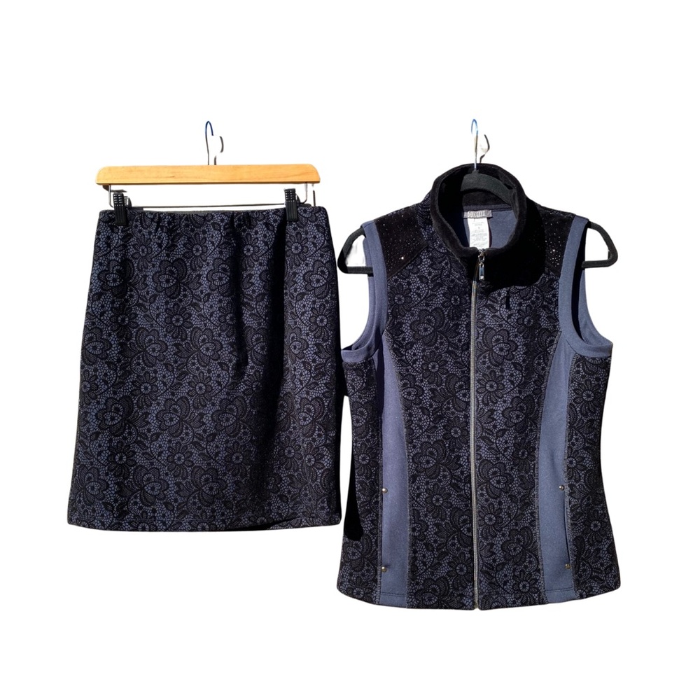 DOLCEZZA | Whimsigoth Floral Navy & Black Skirt Set ✨ Sparkling Stud Details